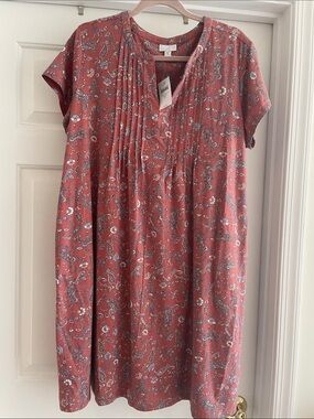 NWT J. Jill XLP Red Rocks paisley pintucked  Short Sleeve Dress